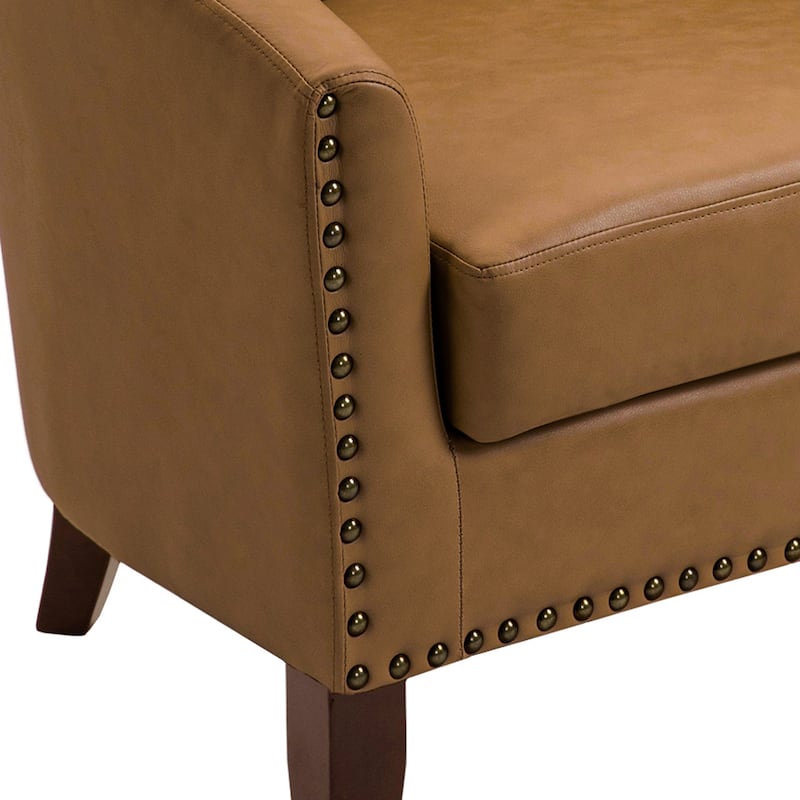 Ethan Accent Chair Barrel PU Leather with Nailhead Trim
