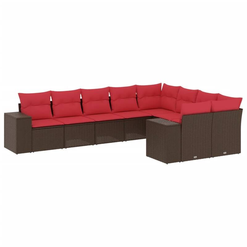 vidaXL 9/10 Piece Patio Sofa Set with Cushions Black/Brown/Gray Poly Rattan - 24.4 x 24.4 x 27.2