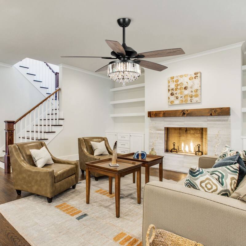 Modern 52-inch Wood 5-Blade Crystal LED Ceiling Fan with Remote - 52-in