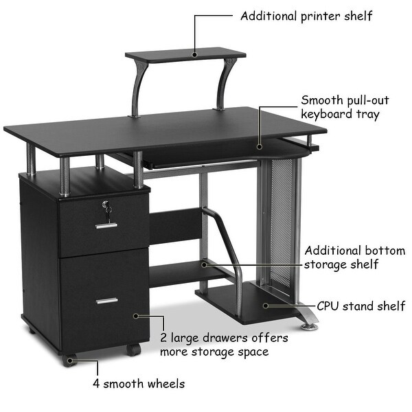 Black Desks Workstations Homcom Wooden Office Computer Pc Table