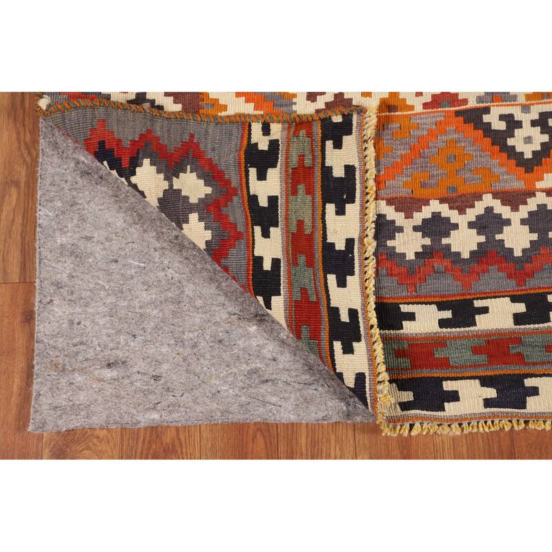 Kilim Qashqai Persian Vintage Rug Hand-Woven Orange Wool Carpet - 4'5"x 7'4"
