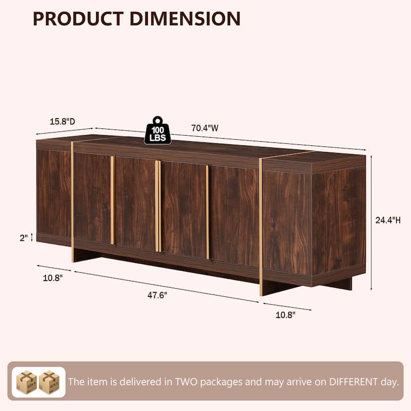 Modern 70" TV Stand, Entertainment Center, Handle-Free Hidden Design