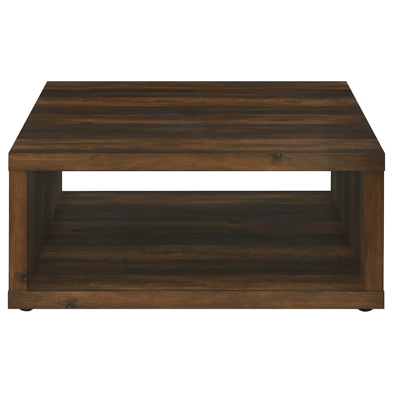 Rizz Coffee Table, Square Cube Design Open Shelf, 36 Inch Dark Brown