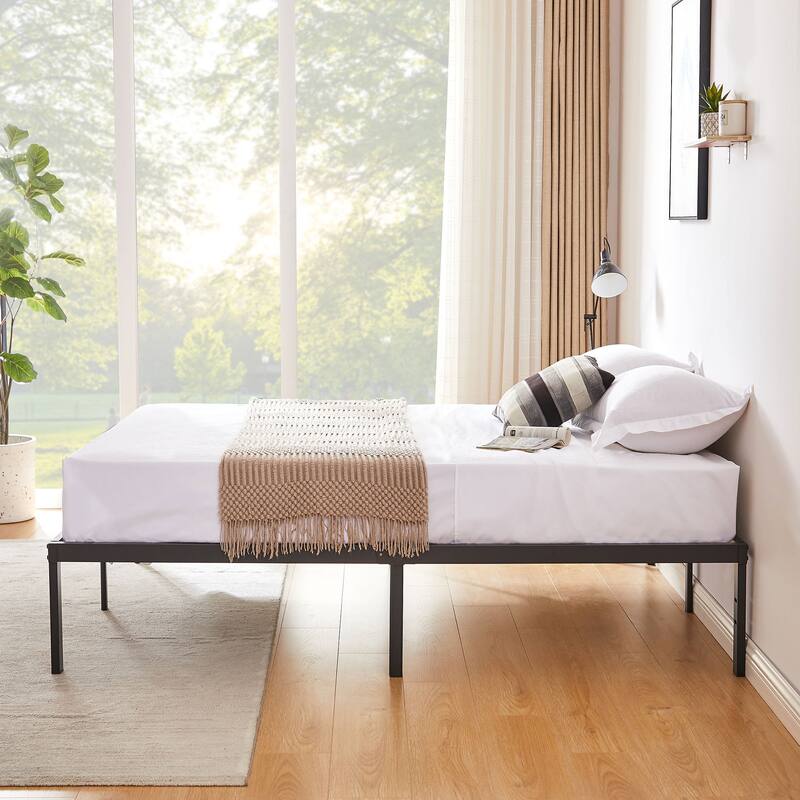 VECELO Bed Frames No Box Spring Needed, Heavy Duty Metal Platform with Steel Slat, Easy Assembly, Black