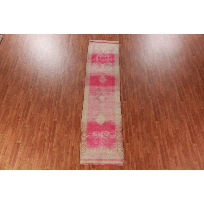 Fuchsia Oushak Turkish Runner Rug Handmade Wool Carpet - 2'10"x 11'7"
