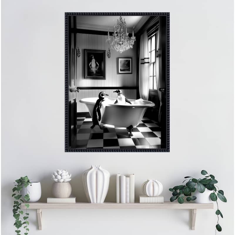 Penguin Romance by Niky Rahner Framed Canvas Wall Art