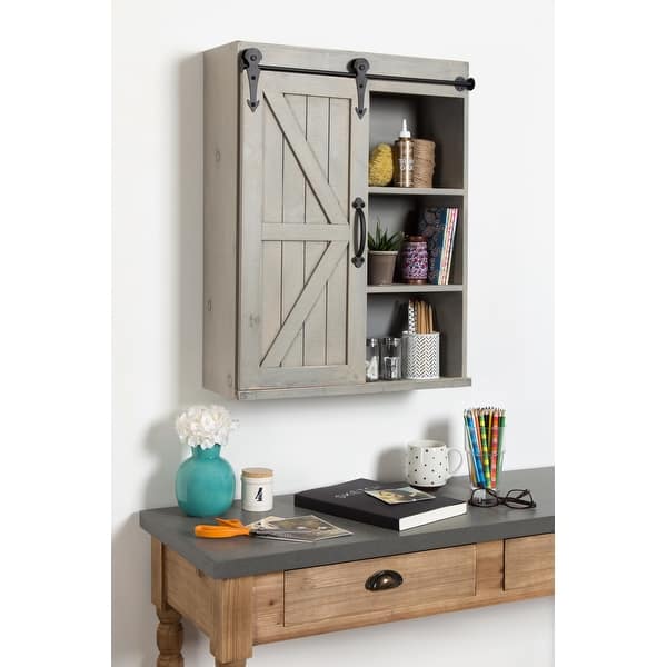 Kate And Laurel Cates Wood Wall Storage Cabinet With Sliding Barn Door Overstock 20987280