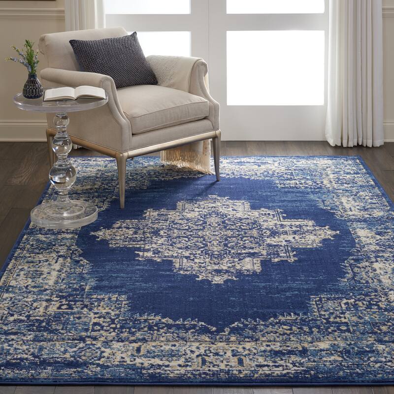 Nourison Grafix Distressed Vintage Medallion Area Rug - 6' x 9' - Navy Blue