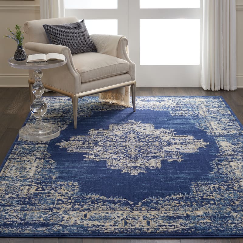 Nourison Grafix Distressed Vintage Medallion Area Rug - 6' x 9' - Navy Blue
