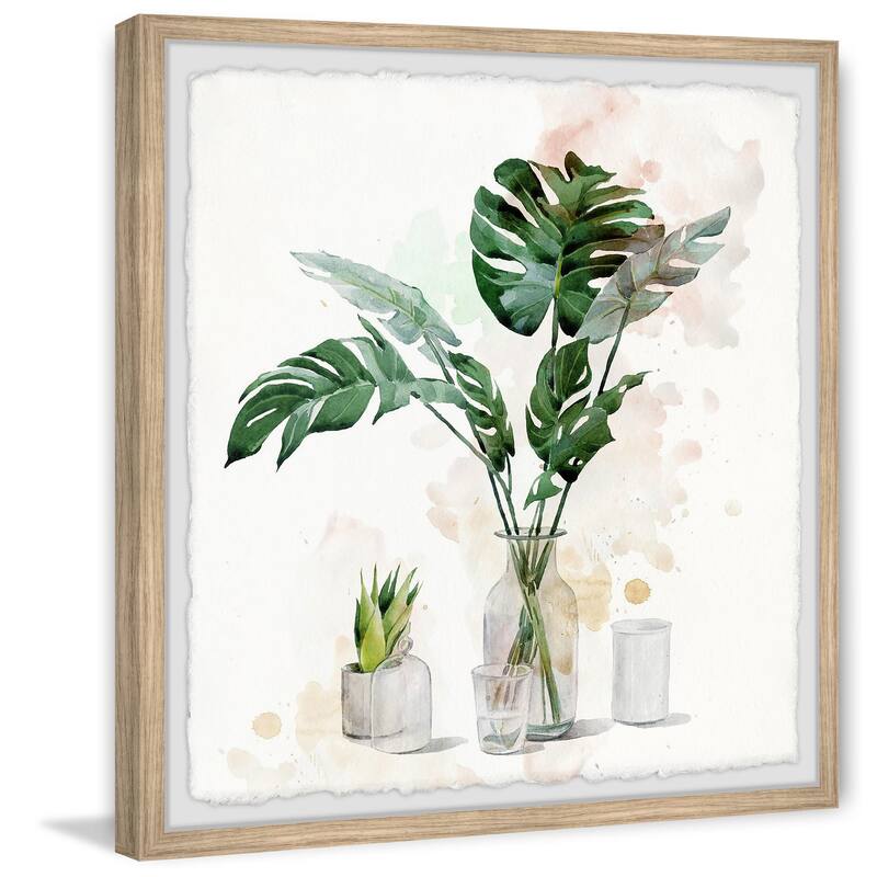 Monstera Leaf in Glass II Framed Wall Art, Nature-Inspired Accent - Refreshing Botanical Touch for Your Walls