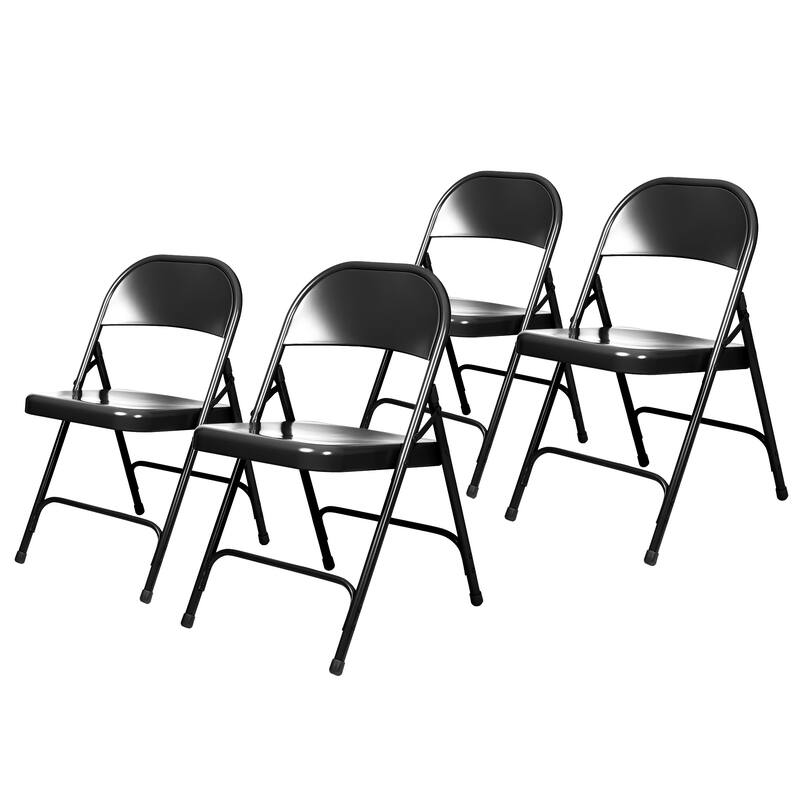 Hampden Furnishings Bernadine Collection Metal Round-Backed Folding Chair, Pack of 4 - Black