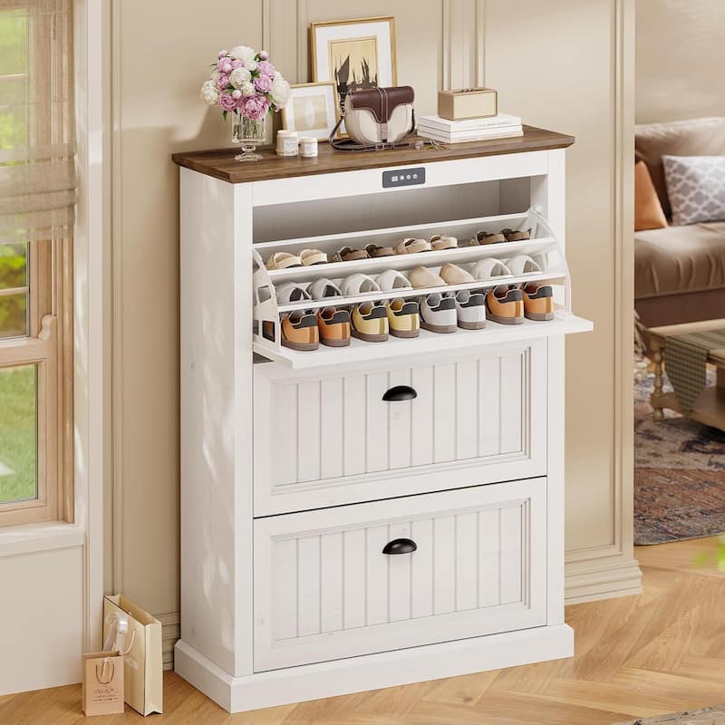 Shoe Storage Cabinet with Large Flip Drawers Shoe Rack Cabinet - White - 3-drawer