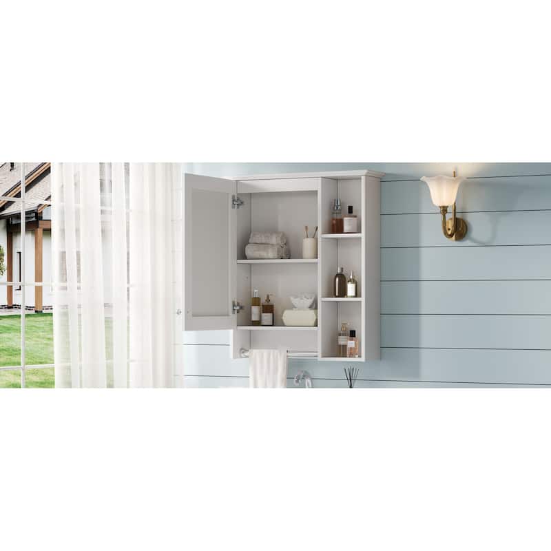 3-in-1 Bathroom Mirror Cabinet, 24-inch Wall Mounted Medicine Cabinet with Adjustable Shelf & Tower Bar