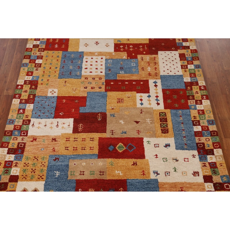 Geometric Gabbeh Indian Area Rug Tribal Handmade Wool Carpet - 5'3" x 7'7"