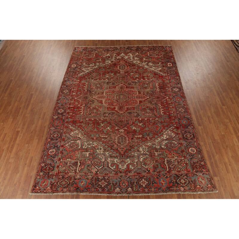 Medallion Heriz Persian Vintage Rug Handmade Traditional Wool Carpet - 9'4"x 13'2"