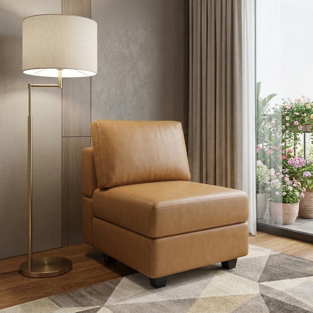 HomeRoots 26" Brown Faux Leather Lounge Chair With Storage - 26.40 in. x 17.70 in. x 31.90 in.