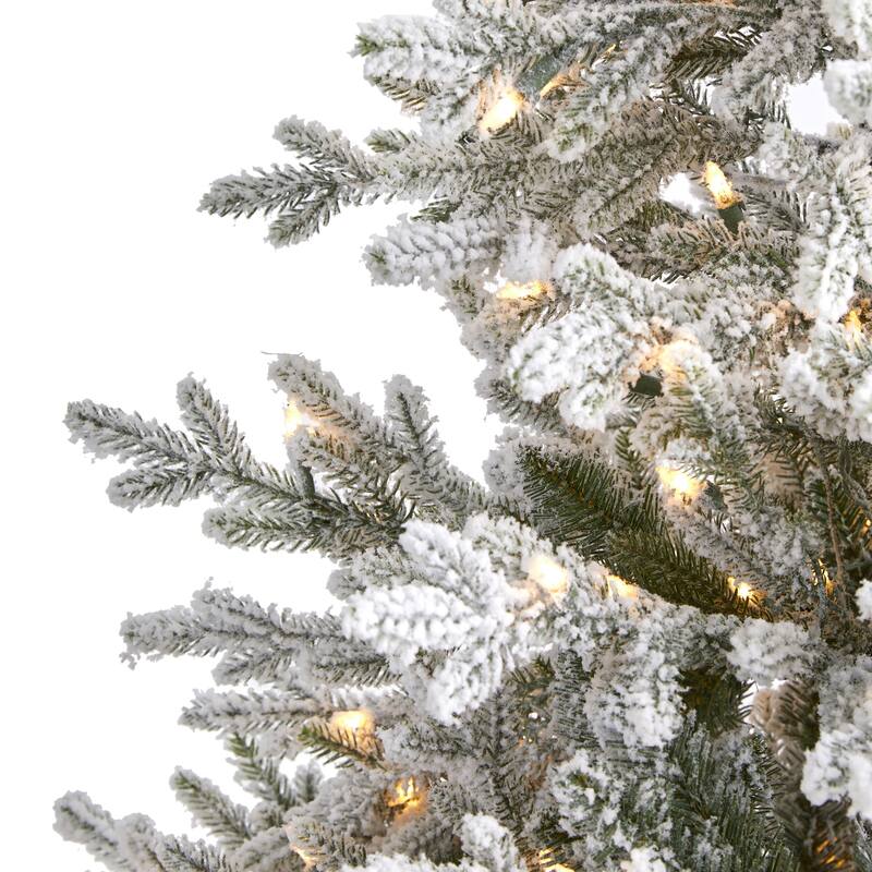 6ft Flocked Christmas Tree with Warm White Lights - Holiday Decor, Artificial Fir Tree, Bendable Branches - 72