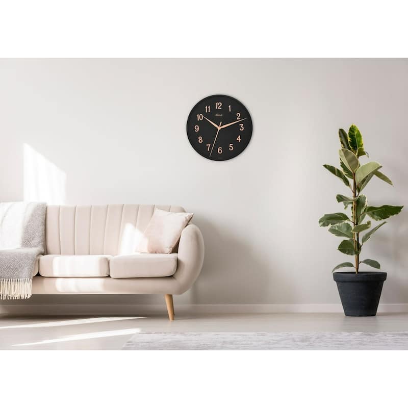 Round Wall Clock with Rose Gold Arabic Numeral Markers - 16" - Black