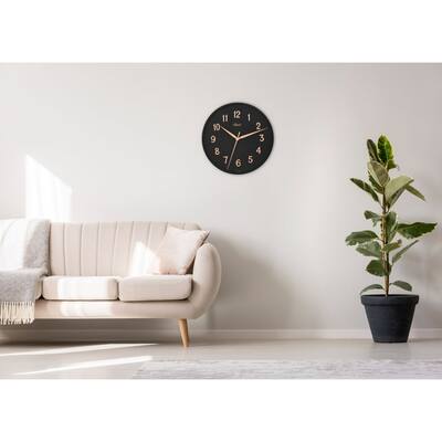 Round Wall Clock with Rose Gold Arabic Numeral Markers - 16" - Black