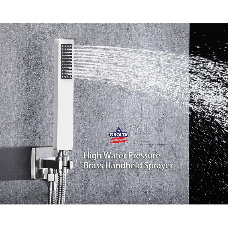 16" LED Wall Mount Rainfall 3 Way Thermostatic Shower System with Slide Bar, 6 Jets