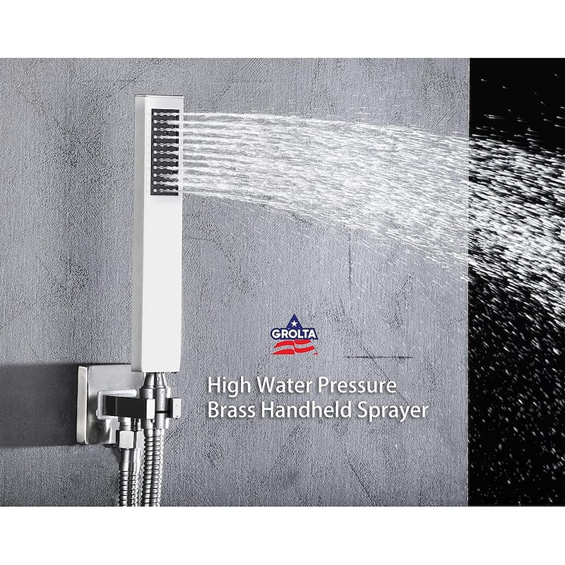Brushed Nickel 22" Rainfall Waterfall 4 Way Thermostatic Shower Faucet System w/ Body Jets, Sprayer - Brushed Nickel