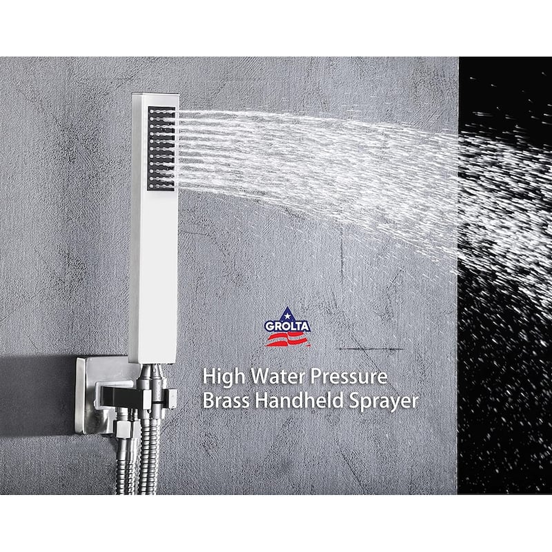 Dual Heads 16" Rainfall & High Pressure 6" Shower System w/ Thermostatic Faucet - Brushed Nickel - Brushed Nickel