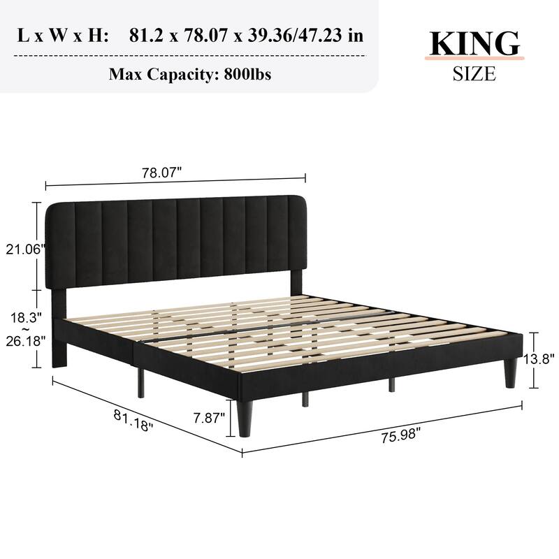 Javlergo King Size Bed Frame with Adjustable Headboard Platform Bed with Wood Slats Heavy Duty Mattress Foundation