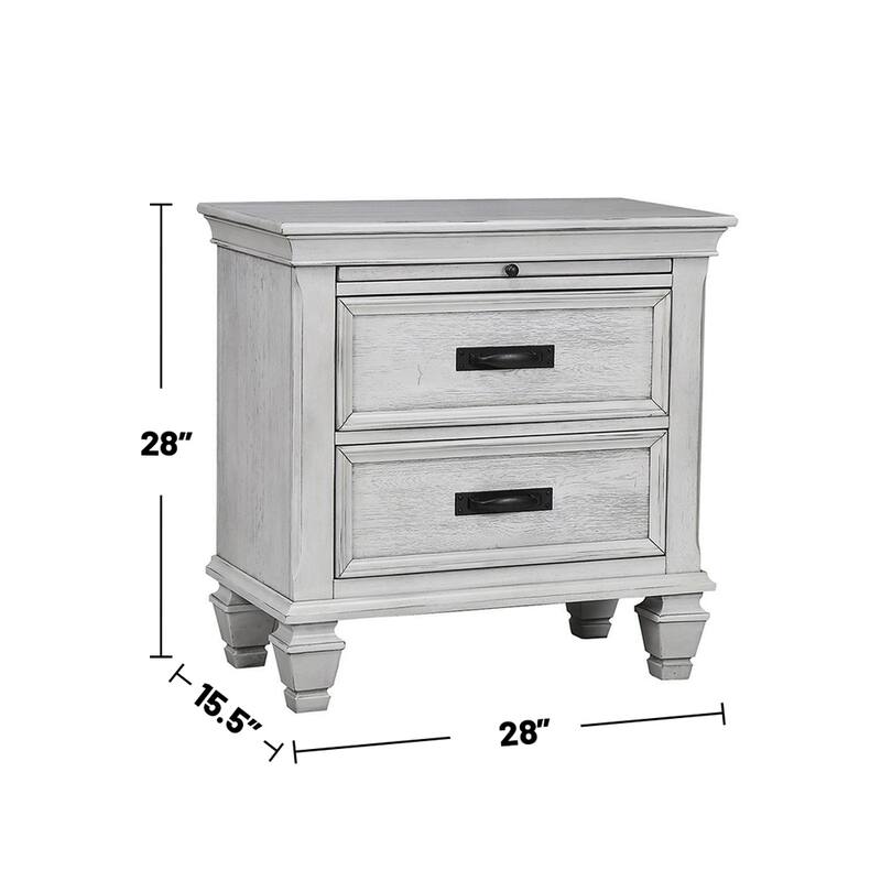2 Drawers Wooden Nightstand, Antique White