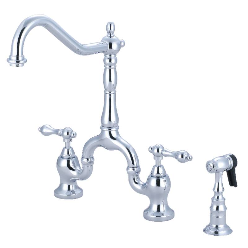 English Country Kitchen Bridge Faucet with Brass Sprayer - Polished Chrome