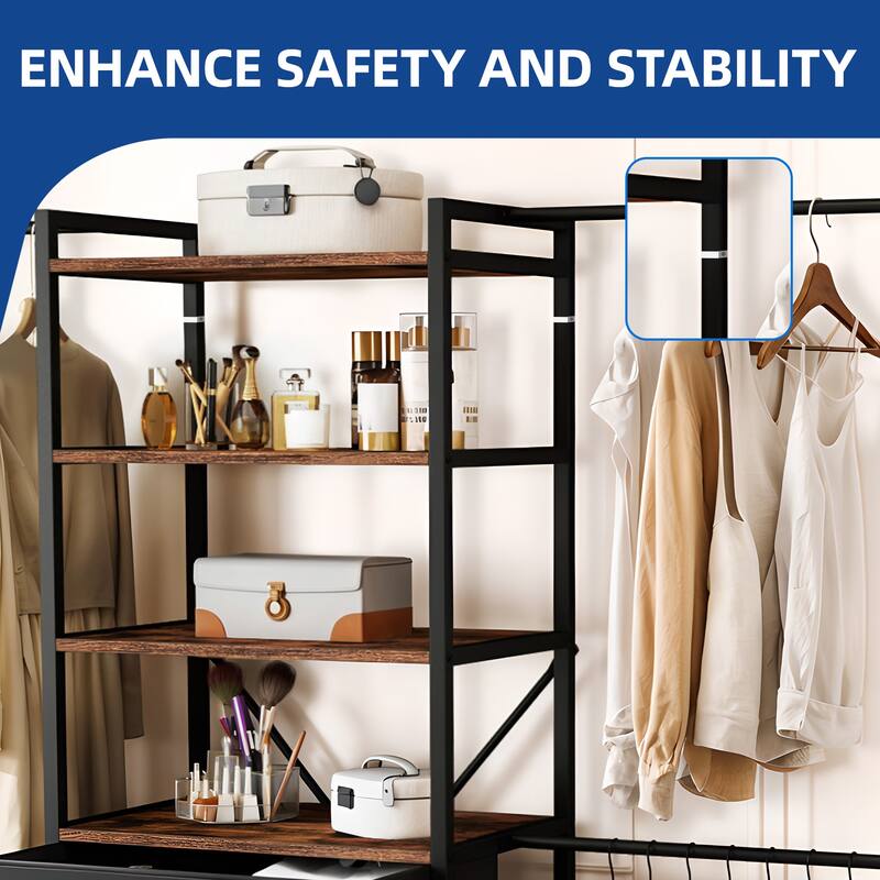Moasis Closet Organizer with 3 Expandable Hanging Rods, Garment Rack Heavy Duty Clothes Rack with Storage Shelves and 3 Drawers