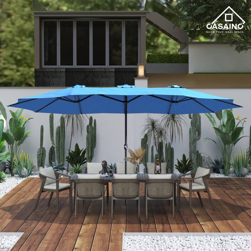 15-ft. Rectangular Crank Double-sided Large Outdoor Market Umbrella Patio Umbrella with Base Included - Turquoise