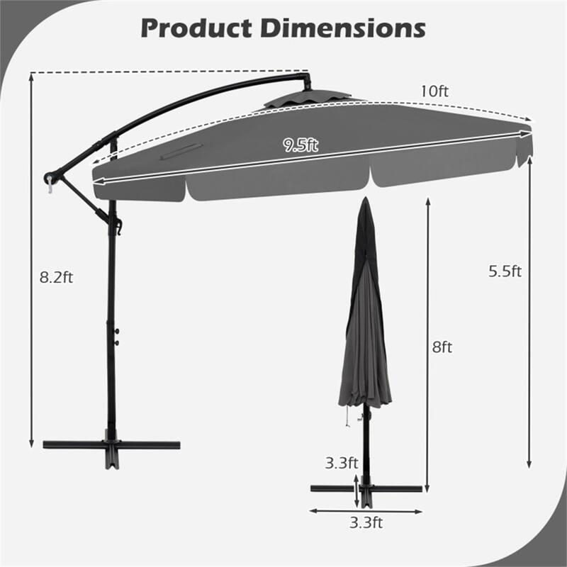 10ft Patio Cantilever Umbrella with Crank Handle and Adjustable Tilt Protective Cover Included