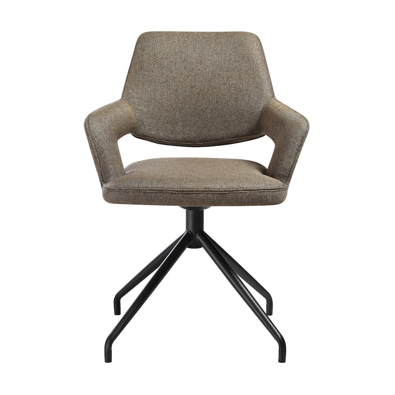 Samy 23 Inch Swivel Dining Chair Set of 2, Curved Back, Brown, Black Legs