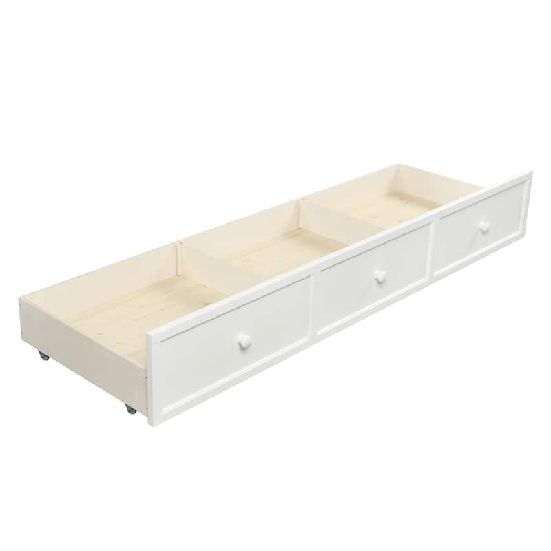 White Wood Twin Size Daybed with Three Drawers, No Box Spring Needed, Space-Saving Design