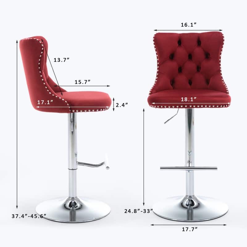 Velvet Upholstered Nailheads Tufted Swivel Bar Stools (Set of 2)