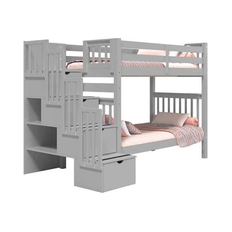 Taylor & Olive Trillium Tall Twin over Twin Stairway Bunk Bed, 4 Steps