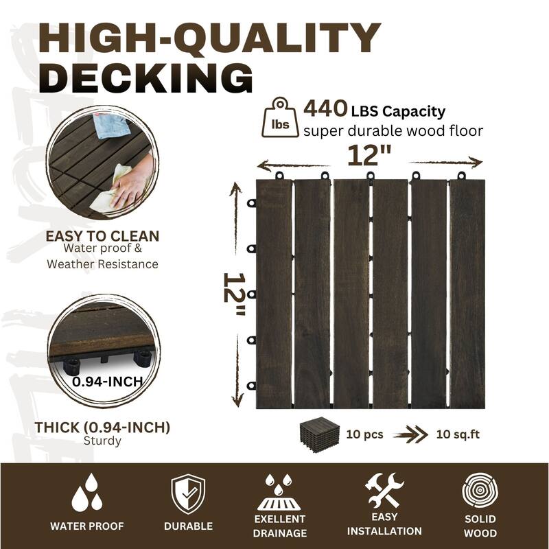 Dark Brown Square Acacia Hardwood Outdoor Flooring