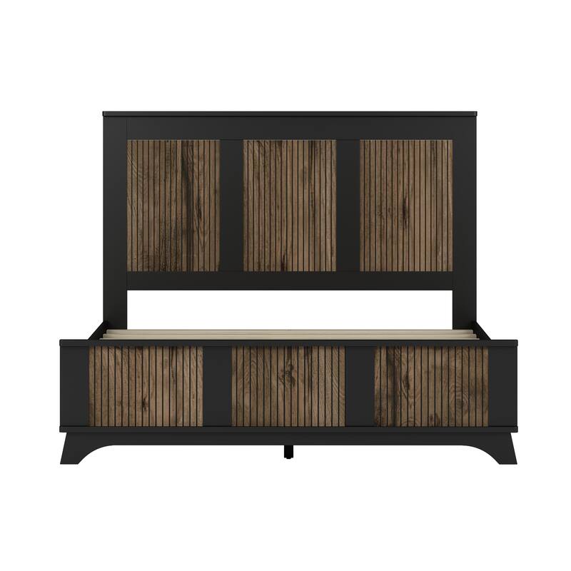 4-Pieces Bedroom Sets Queen Size Wood Platform Bed Frame with Elevated Headboard, Nightstand 6 Drawers Dresser Farmhouse Rustic