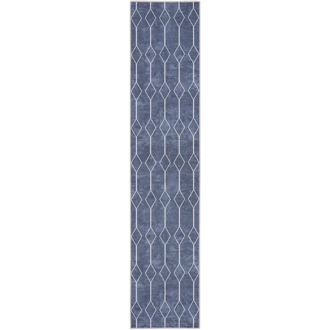 New Concept Washables Indoor only Geometric Machine Washable Area Rug - 2' 2" x 10' - Navy - Runner