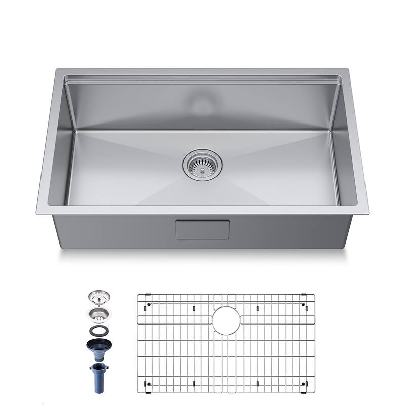 Mega Casa 32'' Undermount Single Bowl Workstation Handmade Sink, Stainless Steel Kitchen Sink with Workstation, Sliver - Silver