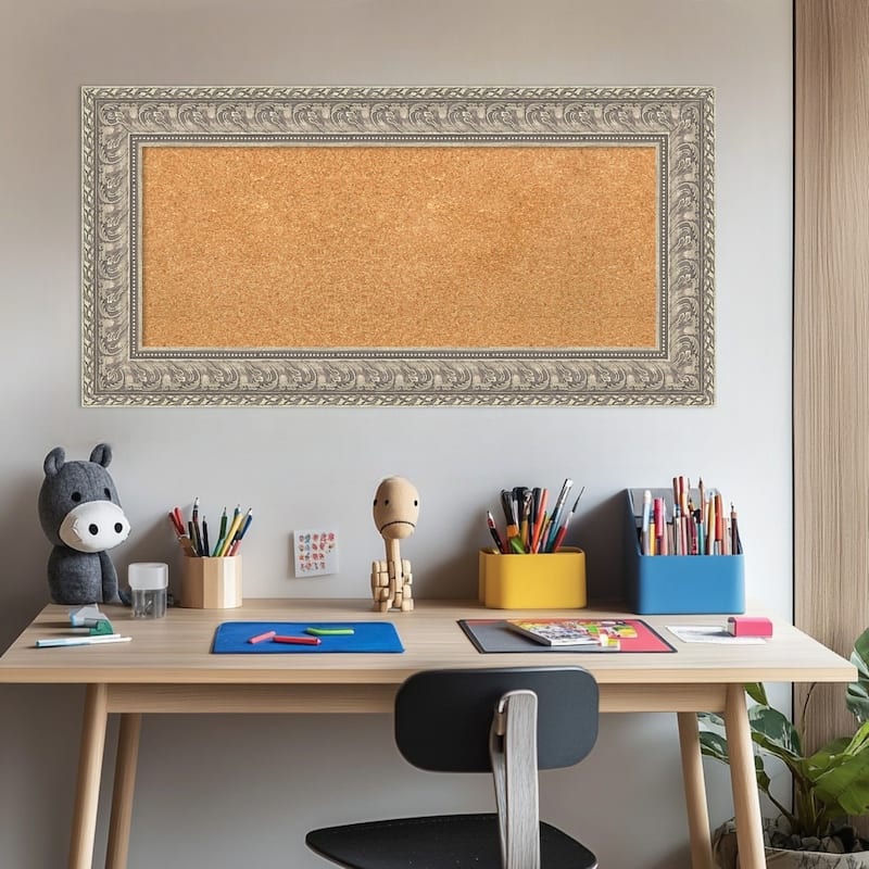 Sydney Silver Framed Cork Board - Bulletin Board, Organization Board, Pin Board