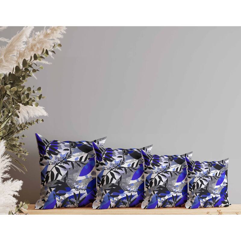 Leafy Collage Indoor/Outdoor Reversible Throw Pillow Blue and Gray