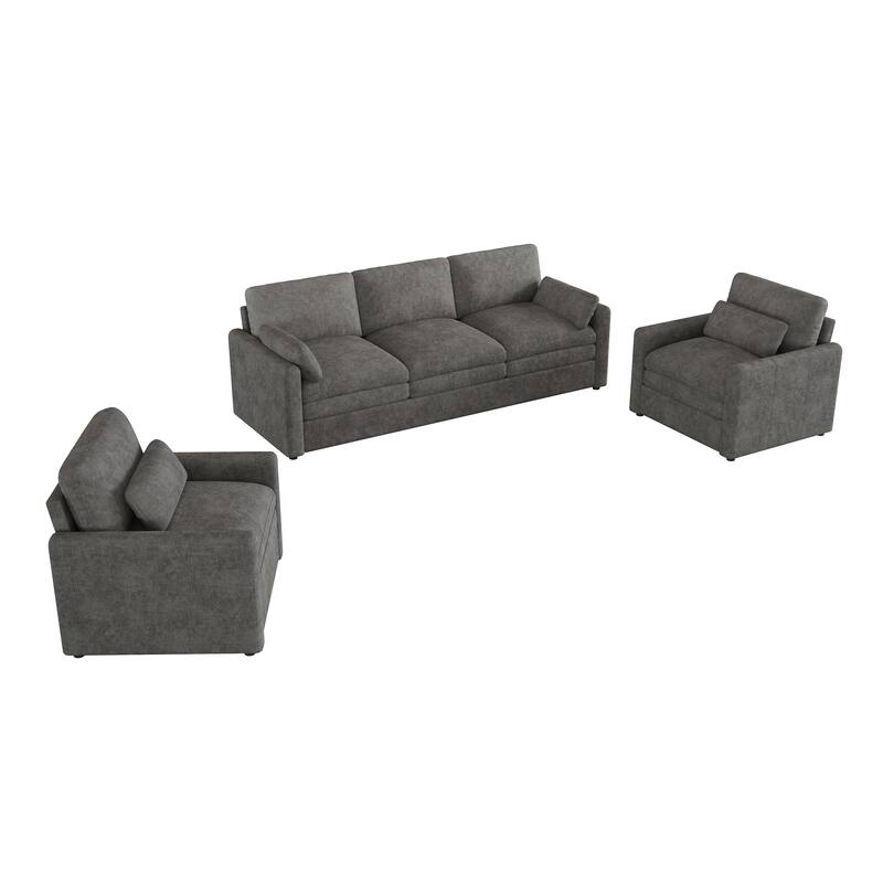 Roomfitters Cozy Cloud Upholstered Sofa Set with Single Armchair and 3-Seater Couch, Chenille Fabric