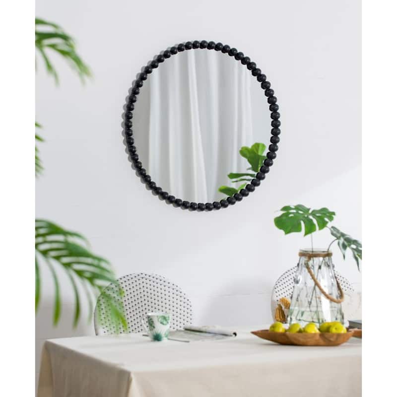 Beaded Metal Round Wall Mirror - 32" - Black