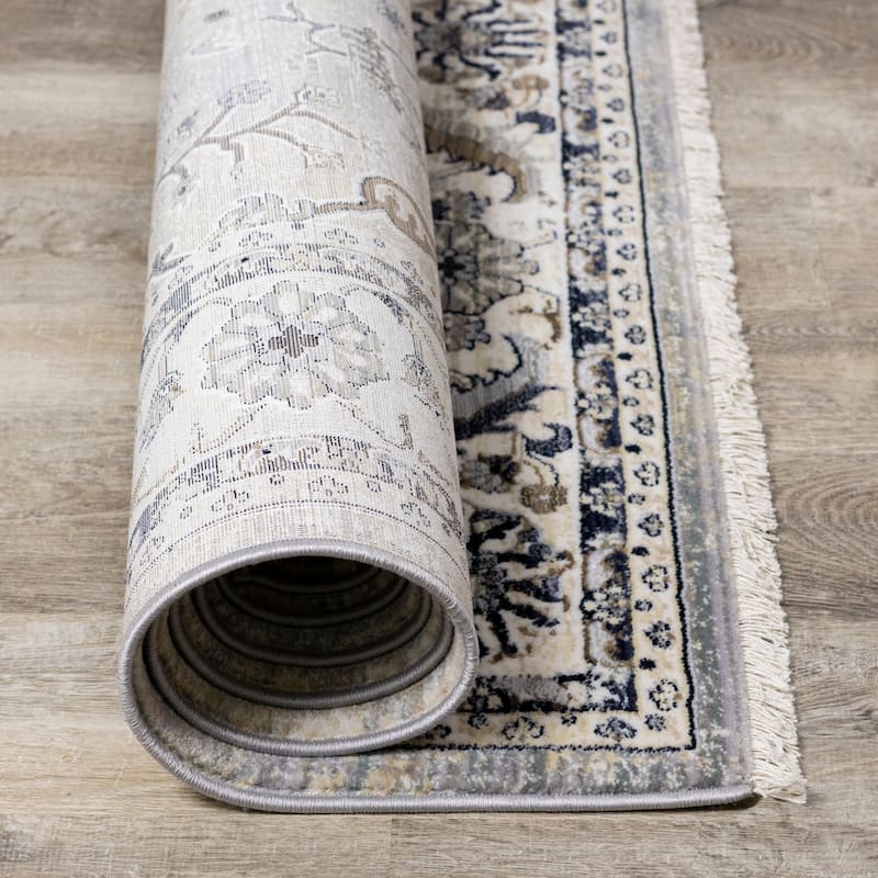 Santiago Classic Floral Cream Blue Area Rug