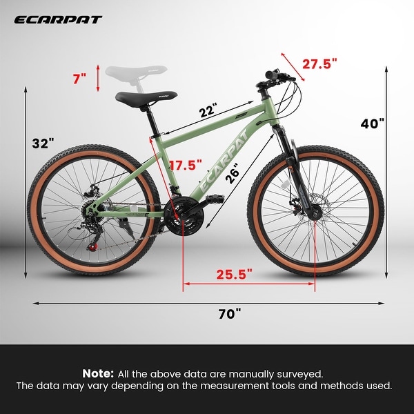24 in. Steel Frame Mountain Bike, 21 Speed Bicycle w/Daul
