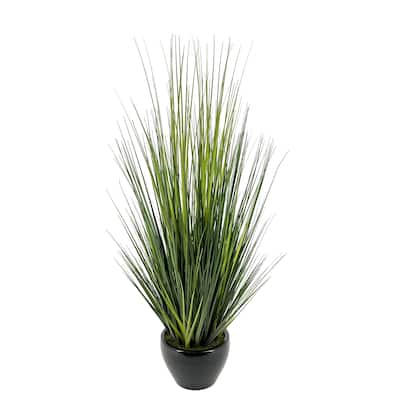 Faux 42" PVC Grass in Fishbowl Ceramic Vase