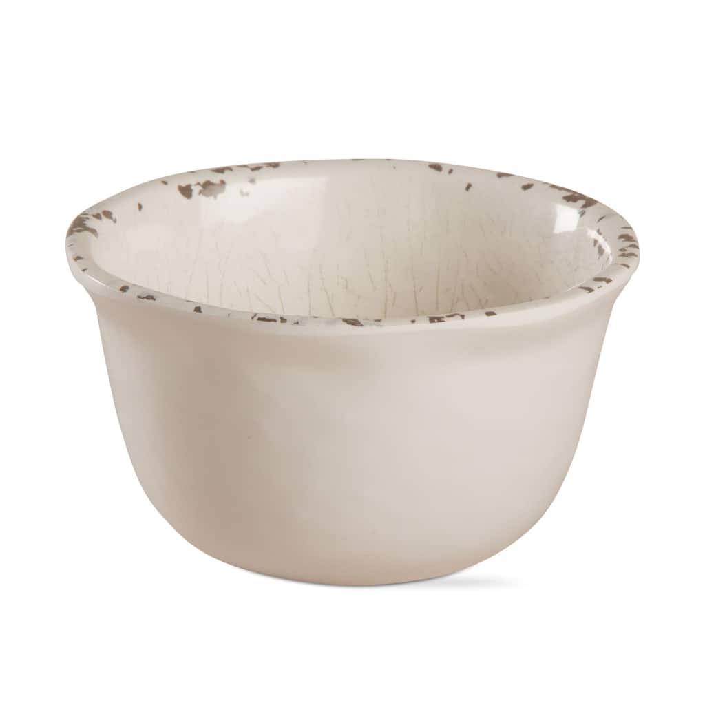 5.5"x5.5" Veranda Cracked Glazed Solid Wavy Edge Melamine Serveware Dinnerware Bowl Dishwasher Safe Indoor Outdoor Ivory