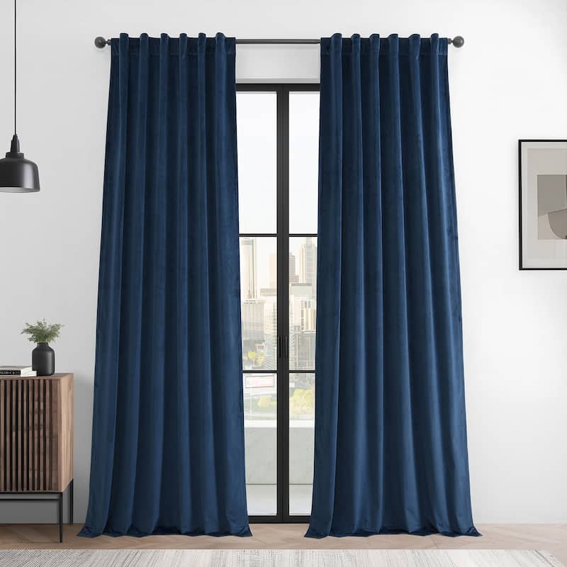 Exclusive Fabrics Basic Deluxe Velvet Room Darkening Curtain Pair - 2 Panels Window Curtains - Deep Cobalt Blue - 50 X 96