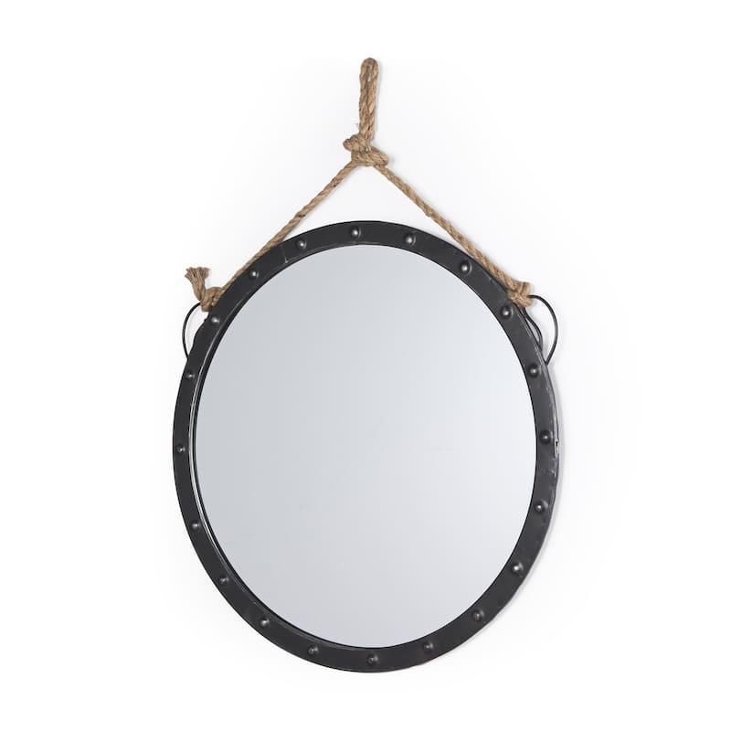 Pendula Black Metal Frame With Rope Hanger Round Mirror - 27" x 27"